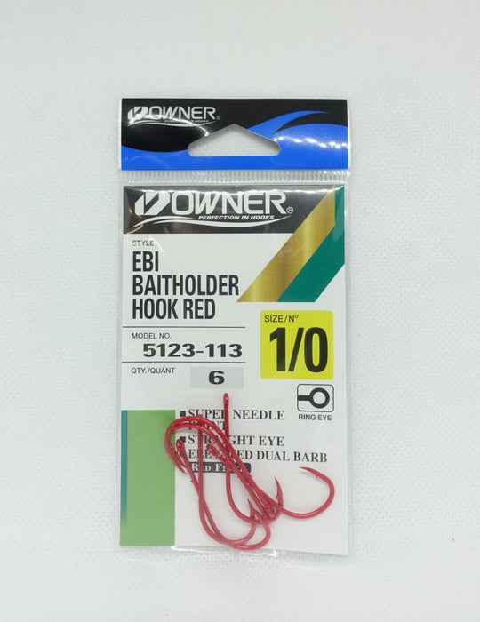 OWNER EBI Baitholder Hook (Red) #1/0 - Bait Tackle Store